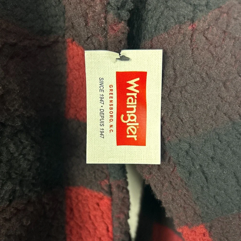 NEW Wrangler‎ Mens XL Red Black Buffalo Plaid Check Sherpa Fleece Quarter Zip
